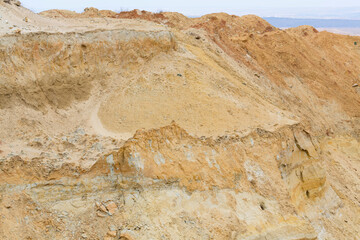 A large sand quarry. The place of sand extraction on an industrial scale.
