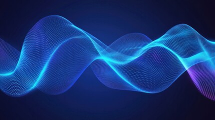 Abstract blue glowing wave particles.