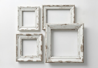 Rustic White Wooden Picture Frames on White Wall for Art Display