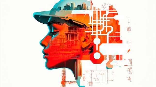 AI Generated Construction  Architect  Engineer  Blueprint  Cityscape  Crane  Building  Dou