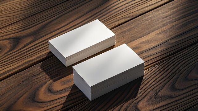 Blank plain white business card presentation for corporate identity on wooden background