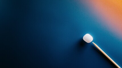 Minimalist Abstract  White Cube  Wooden Skewer  Blue Background