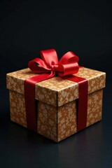 Obraz premium Decorated wooden gift box on black background, holiday, box, packaging