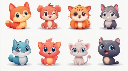 Fototapeta premium Cute cartoon animal characters collection.