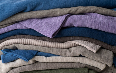 Close up of Merino Wool Sweaters in Stack