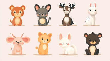Cute cartoon animal characters collection.