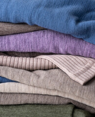 Close up of Merino Wool Sweaters in Stack