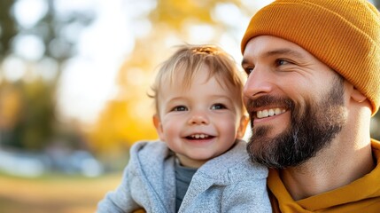 Joyful moments at the park with dad and his happy son