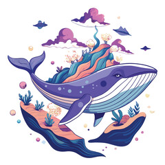 A colossal whale, its body filled with vibrant, swirling nebulae, gracefully swims through a star-filled night sky.