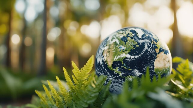 Green forest envelops globe symbolizing ecological harmony and protection - Powered by Adobe