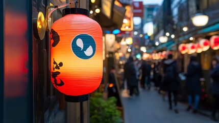 Fototapeta premium Serene Tokyo Street at Night Lantern Lights and Alleyway Ambiance