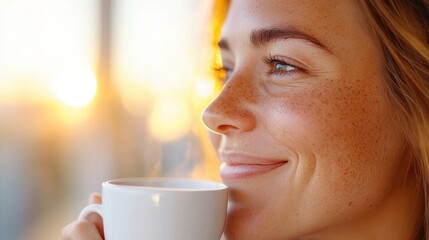 Relaxed woman enjoying decaffeinated coffee in the tranquil night at home