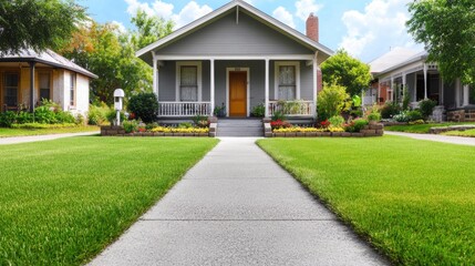 Charming grey house on a suburban street