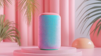 Fototapeta premium E-commerce growth, online and analytics : Voice commerce growth, AI shopping assistants, futuristic smart speaker interaction.