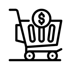 Shopping market shopping cart with dollar sign on top. Perfect for financial concepts, online shopping, retail marketing, and consumerism designs.