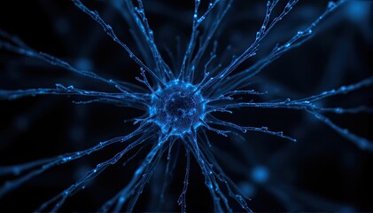 Neon Blue Abstract Neuron Network Against Dark Background