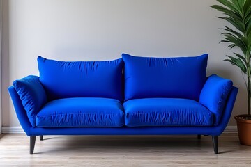 Modern Blue Velvet Couch in Living Room Setting