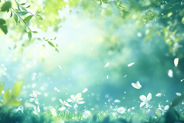 Obraz premium 優しい新緑の背景イラスト Generative AI