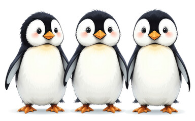 Fototapeta premium Cute Cartoon Penguins Standing Together on White Background Perfect for Children