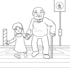 Kid Helping Each Other Coloring Page