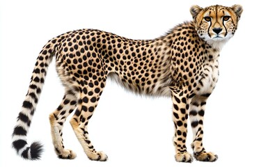 High-Resolution Image of Majestic Standing Cheetah with Intricate Fur Pattern and Isolated Transparency Background for Editorial, Advertising, or Commercial Use