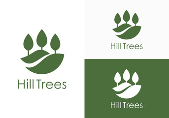 Simple tree hill leaf custom logo design, simple leaf and hill combination in vector logo