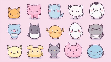 Cute cartoon animal characters in pastel colors.