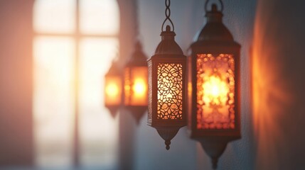 Elegant Lanterns Casting Warm Light in a Cozy Indoor Space