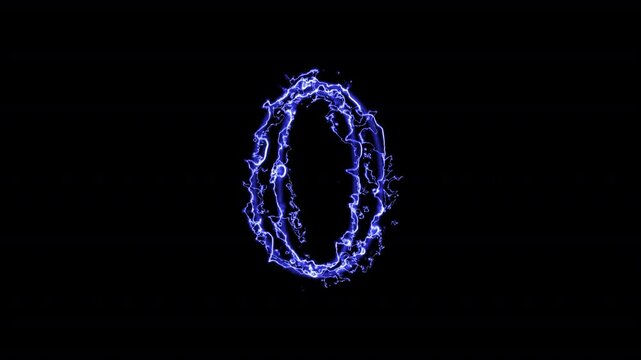 0 zero neon lighting text with neon animation on black background, neon linear number 0 and colorful cloud glowing with blue neon light, abstract black background.