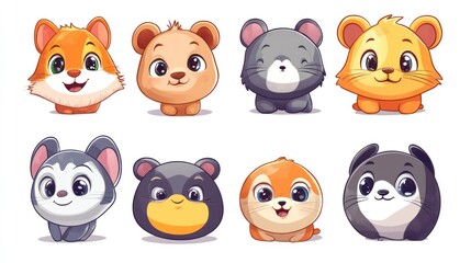Obraz premium Cute cartoon animal characters in various poses, smiling and looking directly at the camera.