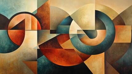 Abstract Composition in Earth Tones: A Symphony of Circles and Geometric Shapes