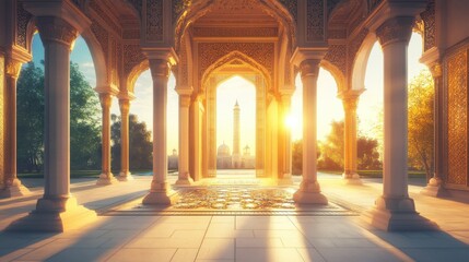 Serene Sunrise View from an Ornate Architectural Structure