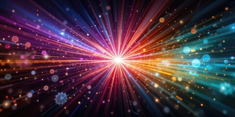 Obraz premium Abstract Light Burst with Colorful Rays and Particles Background Image