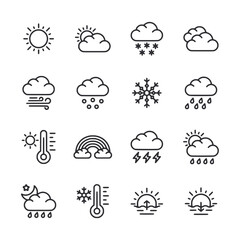 A set of weather icons including rain, snow, and sun