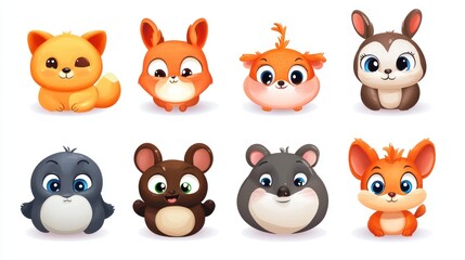 Obraz premium Cute cartoon animal characters set.