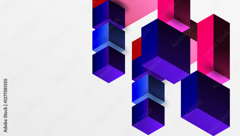 Poster Sleek abstract design featuring isometric 3D blocks in a clean, modern composition. Perfect for tech-inspired themes, with vibrant colors and geometric precision