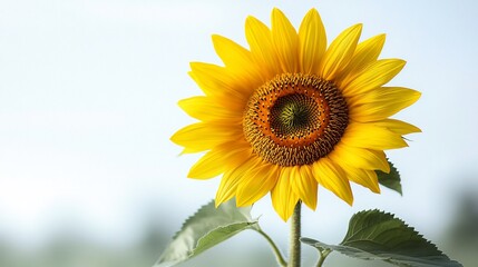 Obraz premium Single sunflower with vibrant yellow petals isolated on a white background fresh and cheerful minimalism