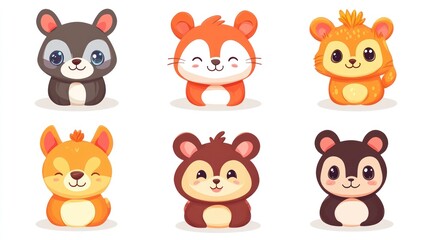 Fototapeta premium Cute cartoon animal characters set, various species, adorable, playful.