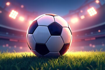 Fototapeta premium Soccer Ball on Grass in Stadium at Night