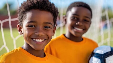 Joyful brothers celebrate their passion for soccer on the field