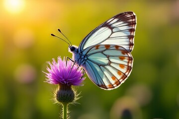 Stunning Butterfly on a Purple Thistle in Sunlight
