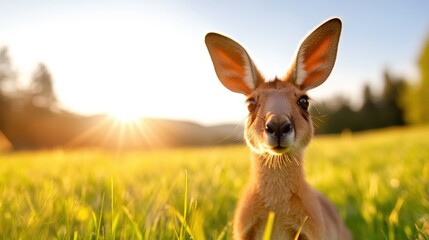 Fototapeta premium Kangaroo enjoying a sunny day in a vibrant meadow landscape