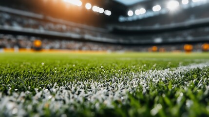 Fans celebrate as floodlights illuminate stadium field during exciting match