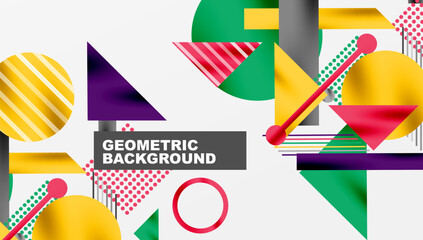 Fototapeta premium Geometric Abstract Background with Bold Shapes and Contrasting Colors. Circles, triangles, squares and lines with shadow effect