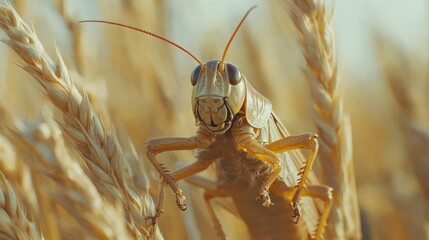 close-up of a grasshopper on wheat