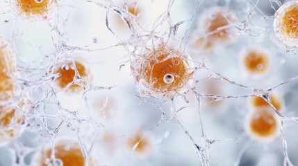 Aging cells viewed under magnification in a biological lab. Featuring oxidative stress and cellular fragmentation