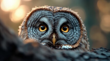 Majestic Great Grey Owl gazing with striking golden eyes in natural habitat