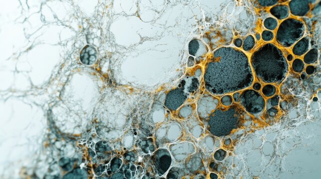 Aging cells viewed under magnification in a biology lab. Featuring aging effects and cellular degradation