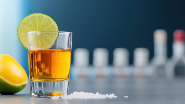 Savoring the moment with a tequila shot and fresh lime slice - Powered by Adobe