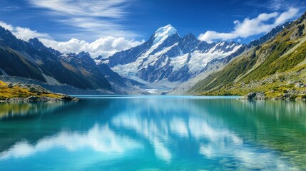 Fototapeta premium Majestic Mountain Lake Reflection: A Serene Landscape
